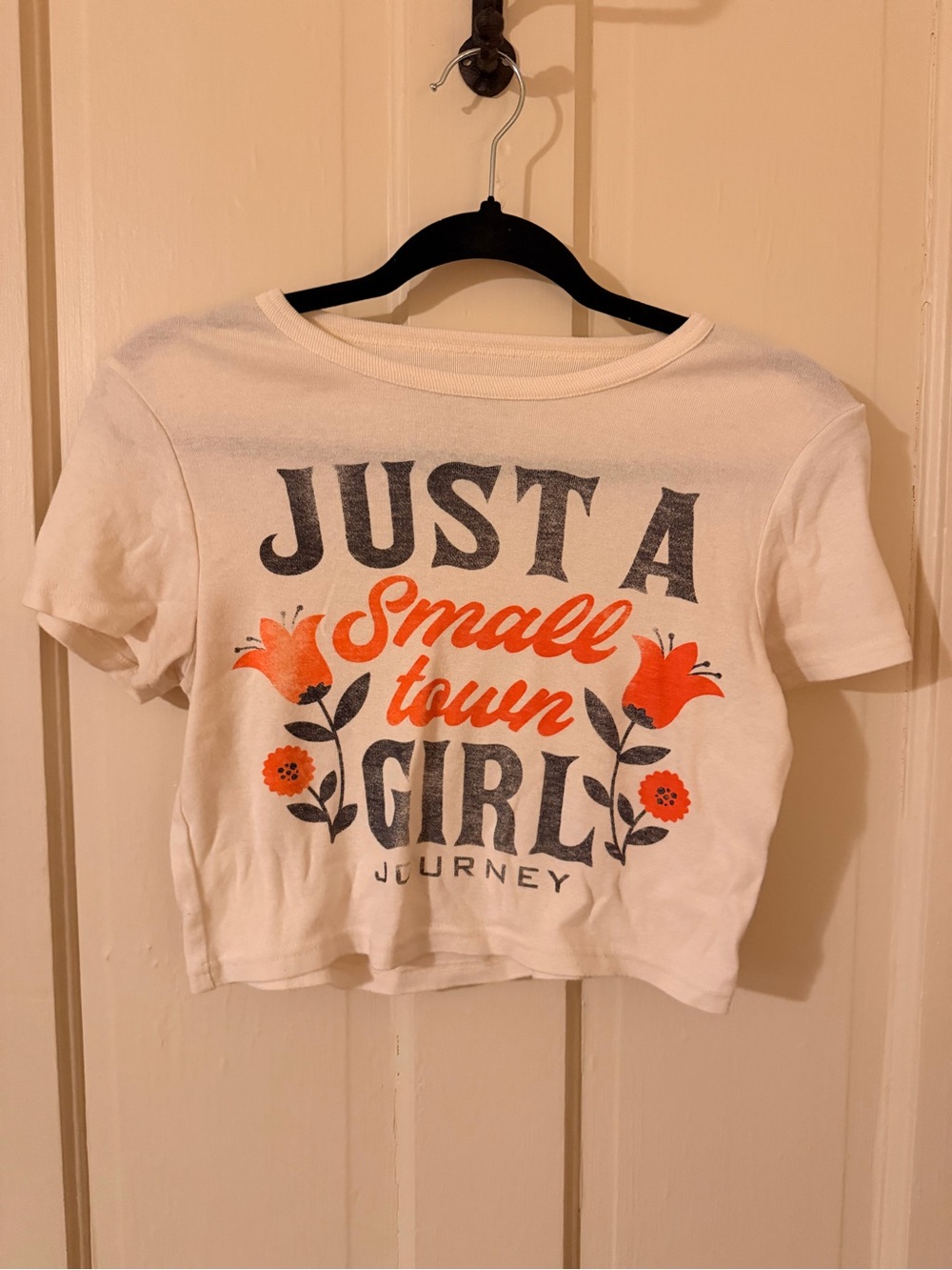 Women’s Baby Tee White 'Just a Small Town Girl' Graphic
